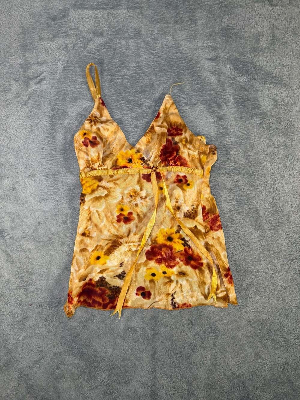 Sexy Silk Floral Camisole Tank Top Y2k Yellow Brown
